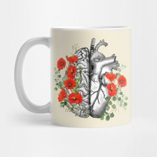 Right balance between head and heart, red poppies, watercolor style poppies Mug